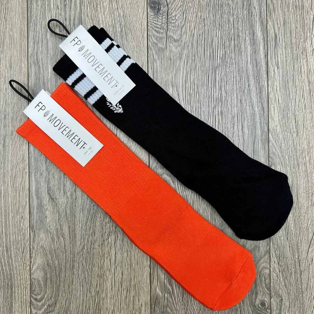 2 Pack Free People Movement Logo Stripe Tube Last Lap Socks Lucky Honey